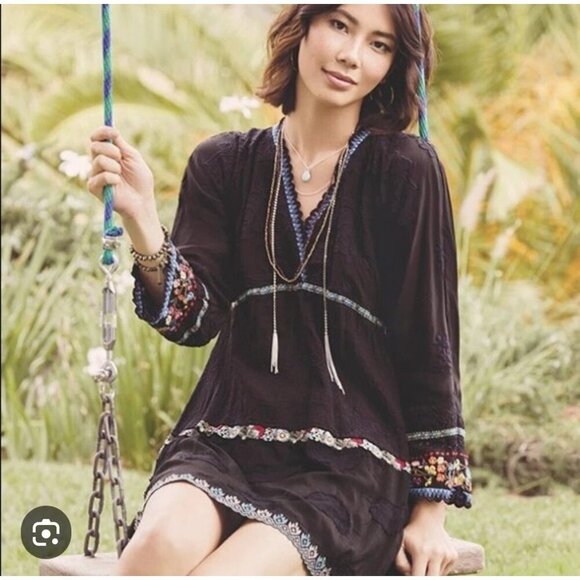 Johnny Was Embroidered Black Tunic Dress Size XS Floral & Paisley Details Boho - Picture 1 of 10